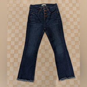 LOFT Dark Blue Flare Ankle Raw Edge Crop Jeans